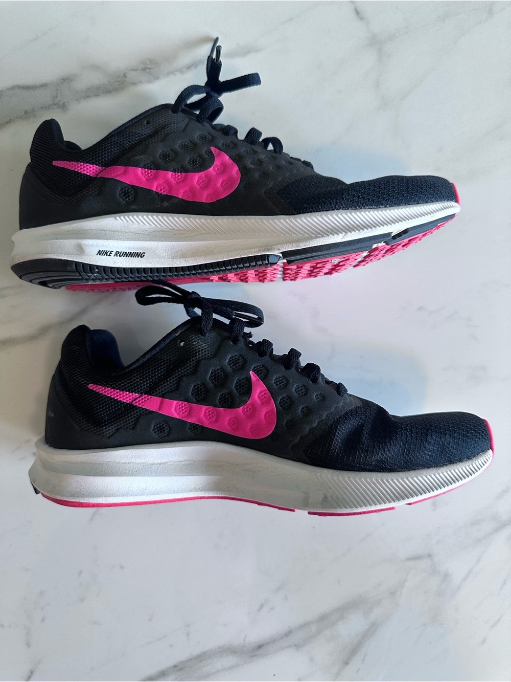 Nike Women's Black Running Sneakers with Pink Swoosh